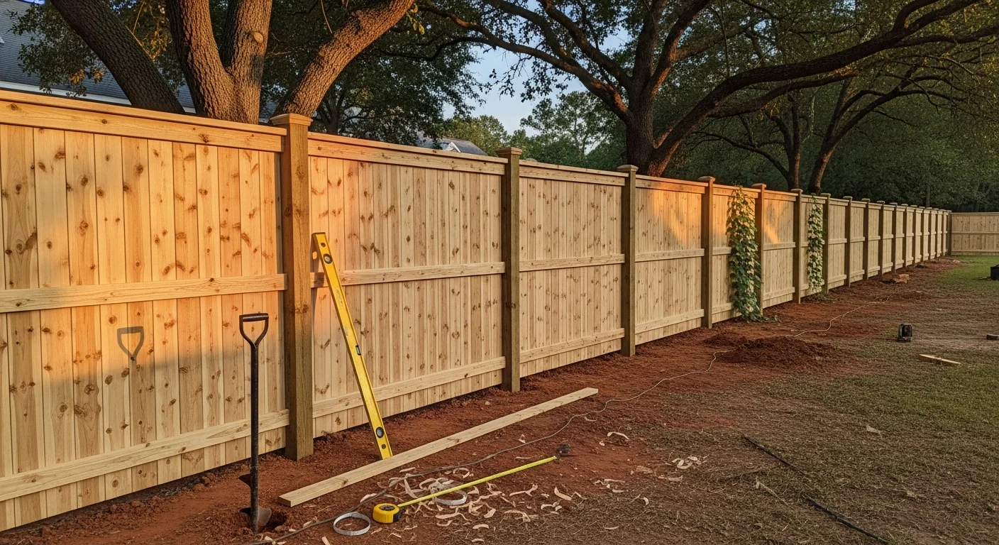 New residential fence installation in a backyard