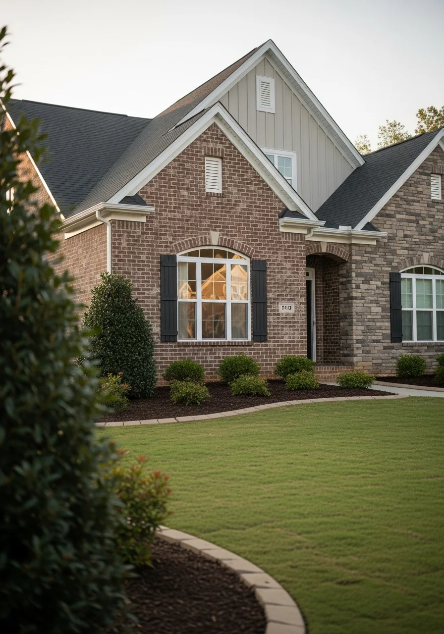 Close-up of a contemporary Apex home exterior with professional landscaping and clean property lines.