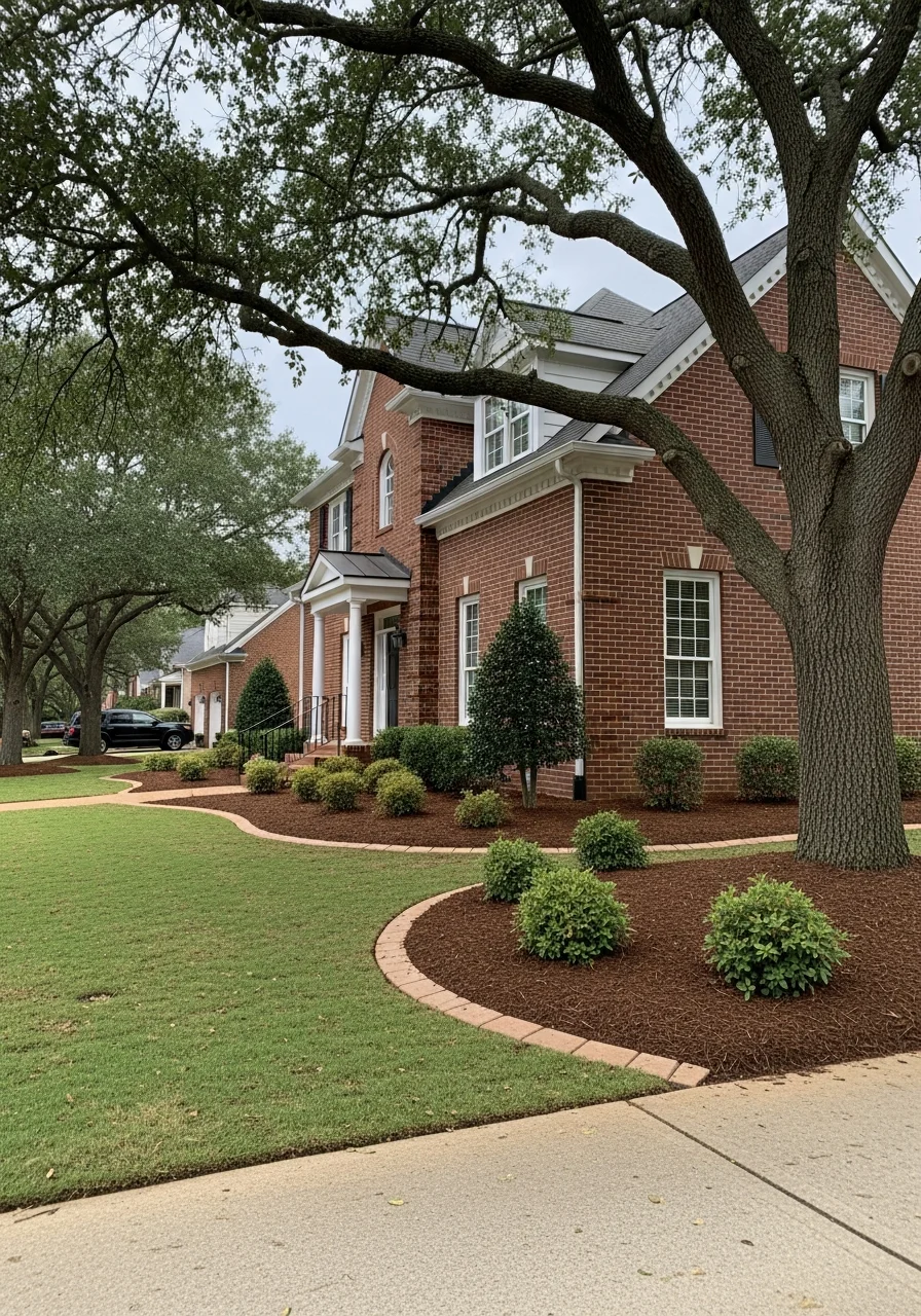 Close-up of a well-maintained Durham home exterior with professional upkeep and defined landscaping.