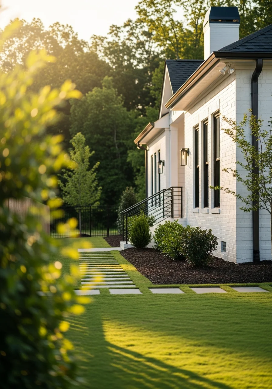 Close-up of a contemporary Holly Springs home with professional exterior maintenance and defined property.