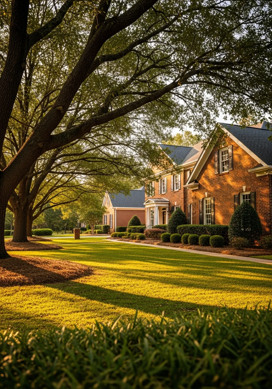 Portrait view of a well-kept Raleigh home with professional exterior maintenance and clear property lines.
