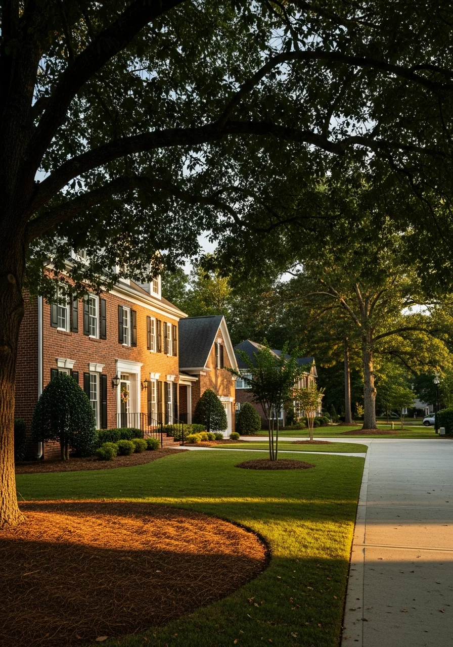 Portrait of a Wake Forest home exterior with clean lines, professional landscaping, and clear driveway.